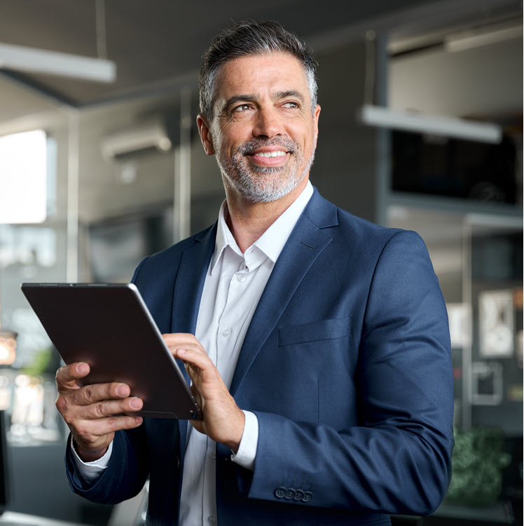 man with ipad